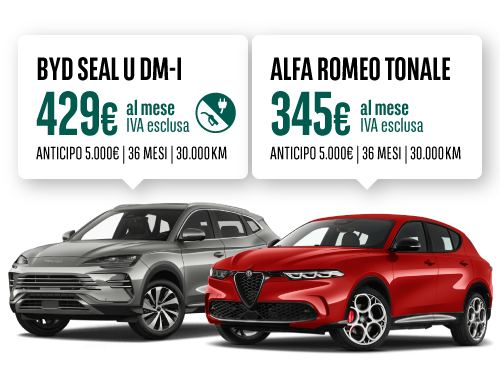 Offerte di noleggio Arval: BYD SEAL U DM-I a 429 € al mese e ALFA ROMEO TONALE a 345€ al mese iva esclusa