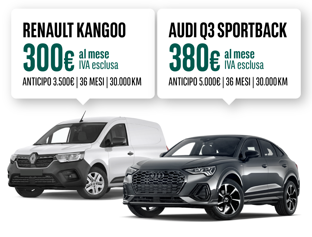 Arval Noleggio auto a lungo termine per aziende macchine  Renault Kangooa 300€ al mese e AudiQ3 Sportback a 380€ al