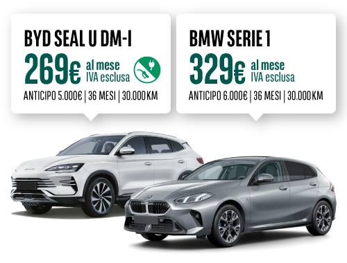 Arval Noleggio auto a lungo termine per aziende macchine  BYD SEAL U a 408€/mese e BMW Serie 1 a 496€/mese