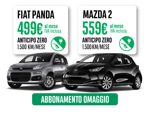 offerta di noleggio auto a medio termine per privati  Fiat Panda e Mazda 2