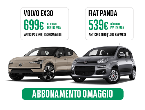 Offerte di noleggio Arval a medio termine: Volvo EX-30 a 699€ al mese e Fiat Panda a 539€ al mese iva esclusa, abbonamento omaggio per clienti BNL