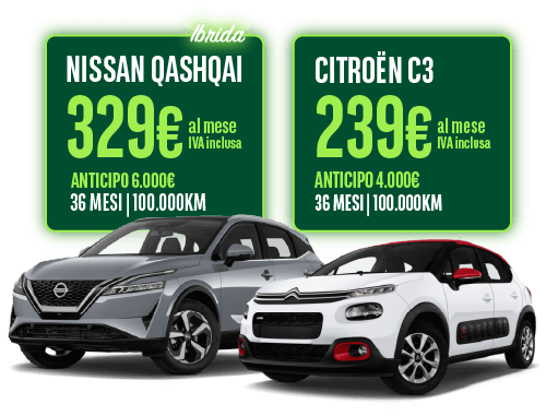 offerta di noleggio auto a lungo termine macchina Nissan Qashqai e Citroen C3
