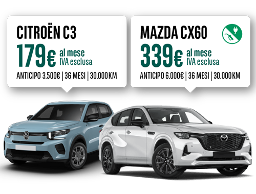 Arval Noleggio auto a lungo termine per aziende macchine  citroen c3 a 179 €/mese e mazda cx60 a 339 €/mese