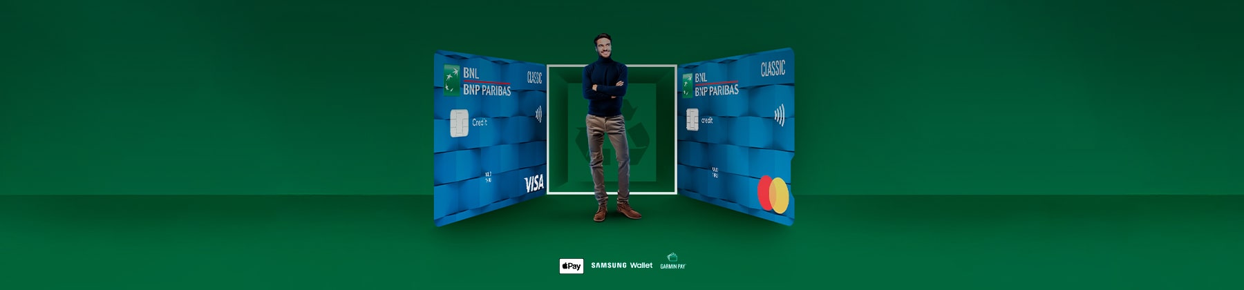 due carte di credito BNL Classic blu con tecnologia contactless in materiale PVC