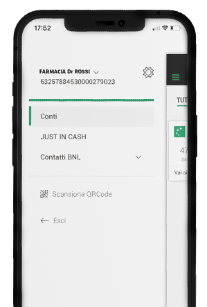 Smartphone aperto sul menù interno dell'app mybiz per selezionare il servizio 