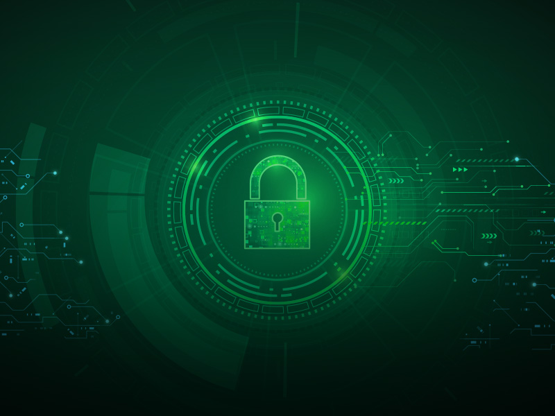 Immagine illustrativa che rappresenta il concetto di tecnologia di sicurezza informatica, attraverso l'icona di un lucchetto al centro del buco di una serratura