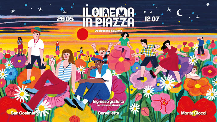 Logo della rassegna Cinema in Piazza che rappresenta il volto di una donna, in stile pop art