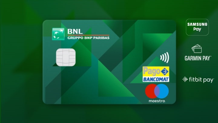 Carta di debito BNL verde con tecnologia contactless