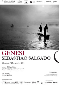 Locandina della mostra Genesi del fotografo documentario Sebastiao Salgado sponsorizzata da BNL BNP Paribas.