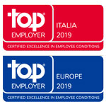 Loghi delle certificazioni Top Employers 2019 Italia e Top Employers 2019 Europe ottenute da BNL BNP Paribas.