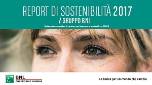 Copertina del Report di sostenibilità 2017 di BNL BNP Paribas.   