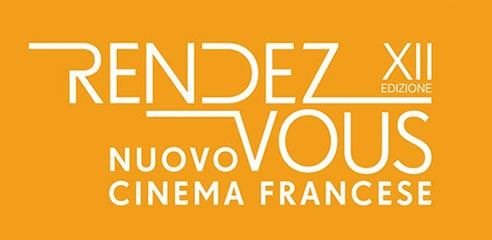 Grafica su sfondo arancione per il festival del nuovo cinema francese Rendez Vous sponsorizzata da BNL BNP Paribas.